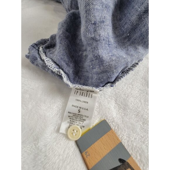 CP Shades Women Long-Sleeve Pintuck Tunic Top Small Linen Gray-Blue Keyhole Neck - Picture 4 of 7